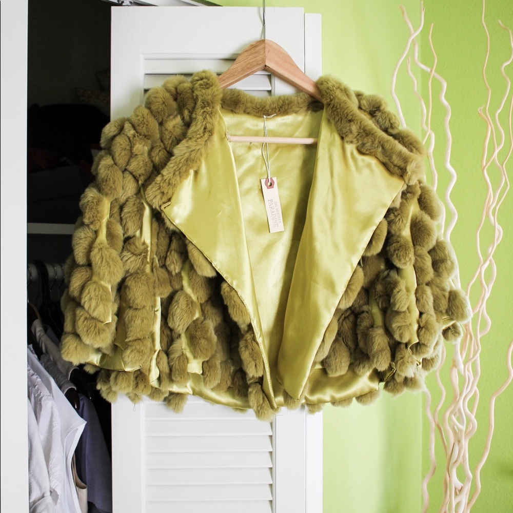 NWT Chartreuse Green Rabbit Tail Shrug
